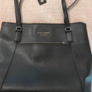 Large Black Leather with Gold Kate Spade Tote Bag